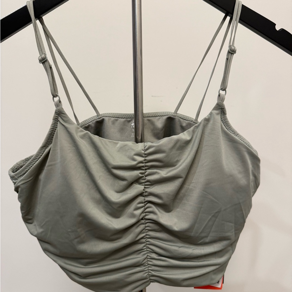 H&M Sport Ruched Crop Tank Top Sage Green NWT Size Large